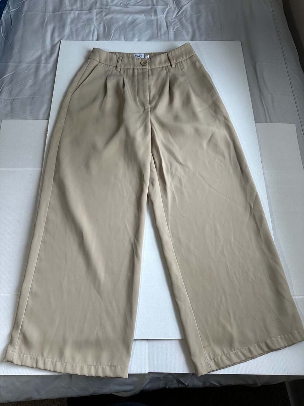 Princess Polly Women's High-Rise Wide-Leg Pleated Tailored Trousers in Beige